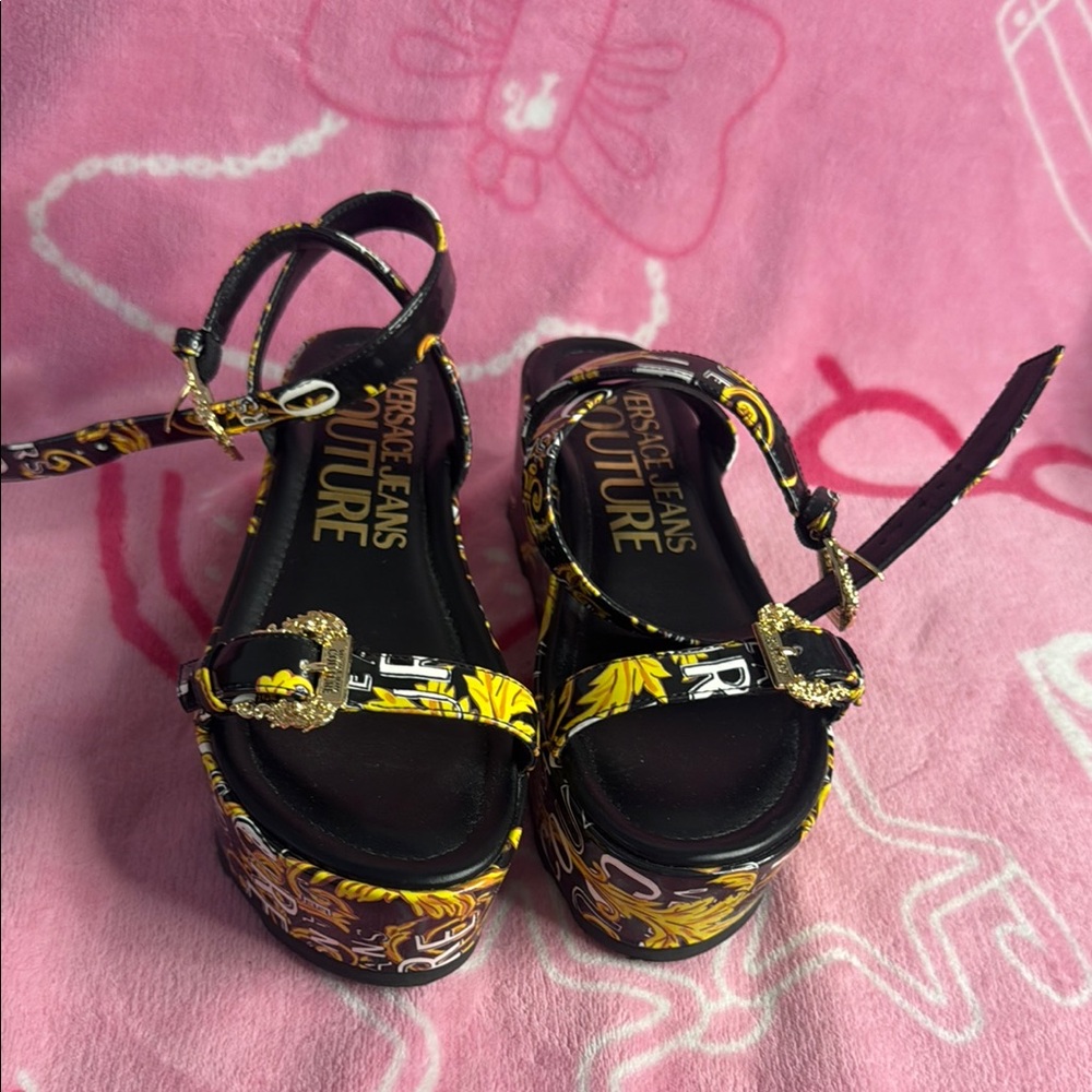 Versace Black and Yellow Platform Sandals